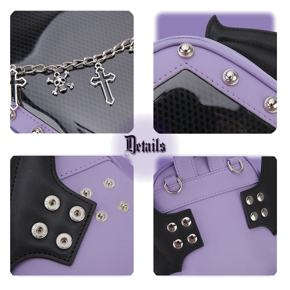 Gothic Punk Sargform Ita Tasche Damen Klare Rucksäcke Dark Lolita Handtasche und Umhängetasche Mädchen Cosplay Designer 2-Einsatz – Detail 30