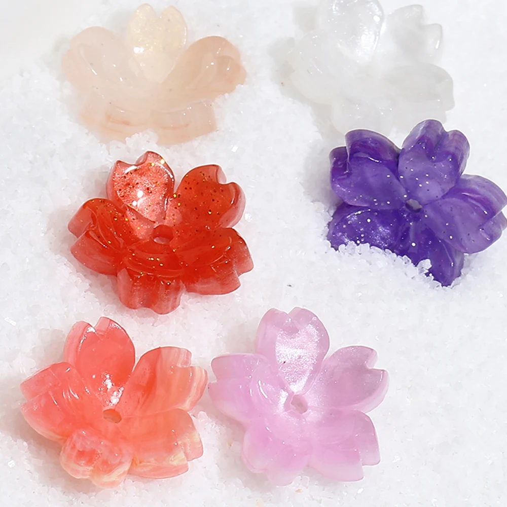 10/20/50pcs Resin Flower Beads Caps Cherry Blossoms Petal Charms Pendants Loose Spacer Bead for Earrings Hair Jewelry Making DIY