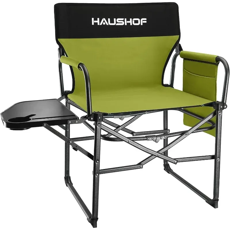 

HAUSHOF Camping Chair with Side Table and Storage Pockets Portable Folding Directors Chair Heavy Duty Camp Chair Outdoor Fishing