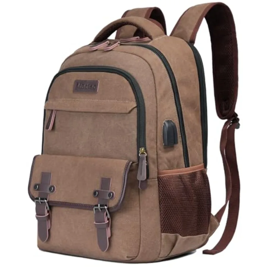 

Canvas Travel Laptop Backpack for Men Women, Business Work Rucksack College School Computer Bag Fits Notebook, Bookbag with USB