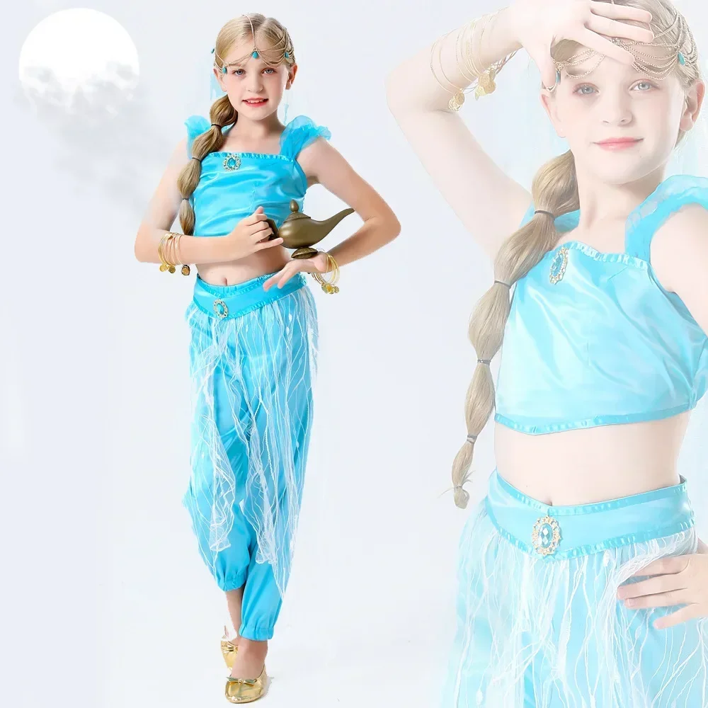 

Dressing Up In Halloween Cosplay Jasmine Princess Costume Girl Split Belly Dance Sets