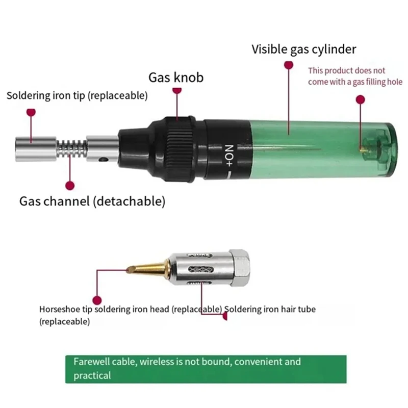 Portable Cordless Butane Soldering Iron Kit 1300 Celsius Welding Pen Burner Blow Torch Tip Tool