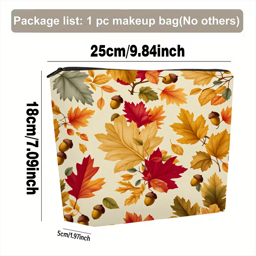 Autumn Leaves Acorns Pattern Print Makeup Bags for Girls Cosmetic Pouch Toiletry Bag Pencil Case Travel Storage