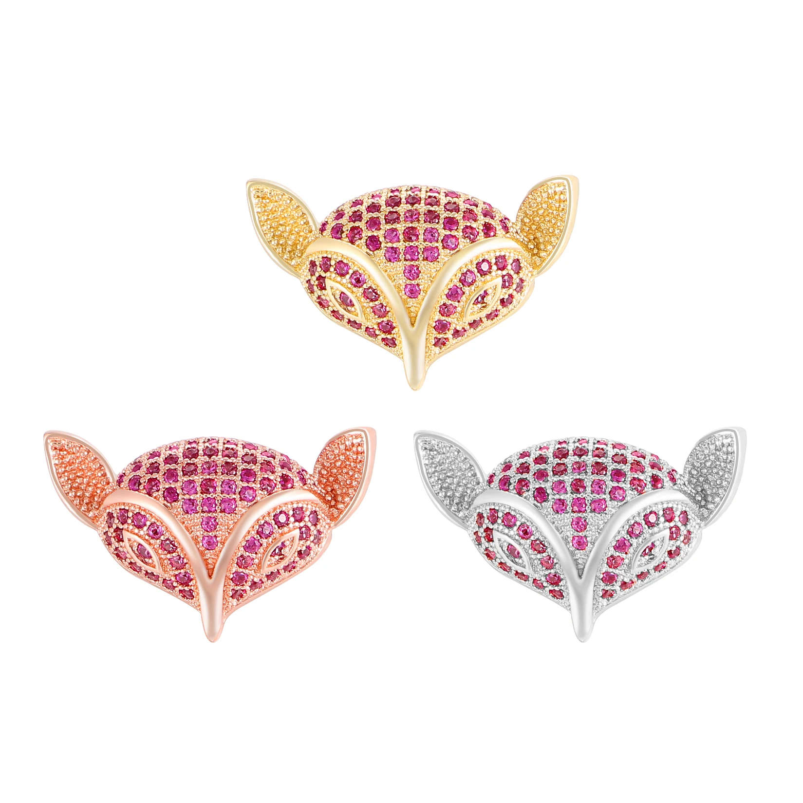 AAA Cubic Zirconia Crystal Copper Fox Heads Beads For Bracelet Makings CZ Stones Brass Animal Handmade Jewelry Findings DIY Gift