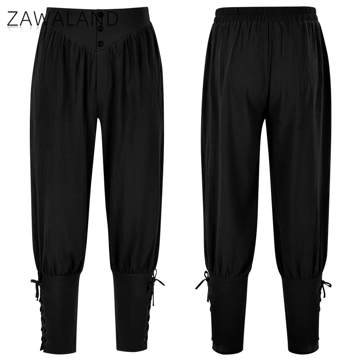 กางเกงขายาวแบบผูกเชือกสไตล์ยุคกลาง ชุดคอสเพลย์เรเนซองส์สำหรับผู้ใหญ่ สีพื้นเรียบง่าย กางเกงลำลองขายาว กางเกงแสดงละครโจรสลัด