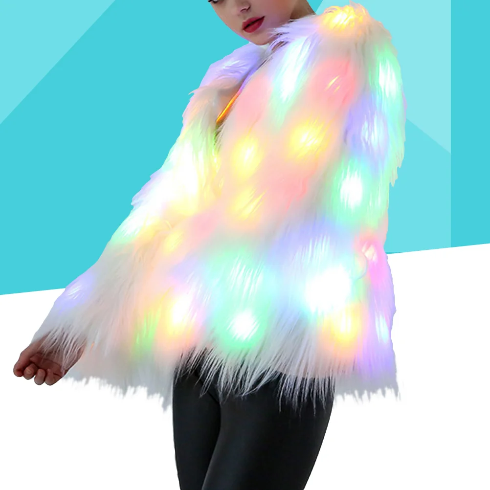 Fur Miss Fluffy Jackets for Women Light Up Rave Stage Coats LED Furry Christmas