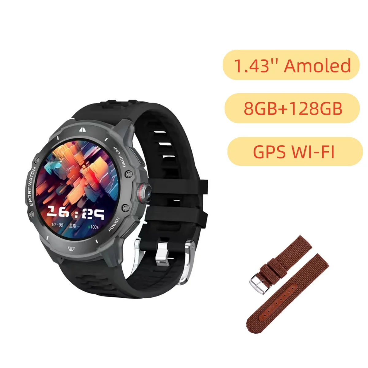 128GB Smart Watch 4G Network SIM Card 1.43\'\'AMOLED 200W Camera With GPS Wifi Google Play 466*466 Screen Android Smartwatch