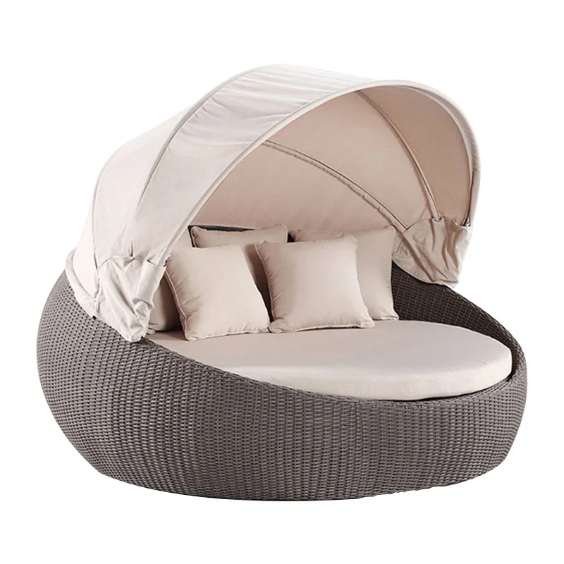 Outdoor bed recliner patio rattan bird's nest sofa open-air beach outdoor large round bed