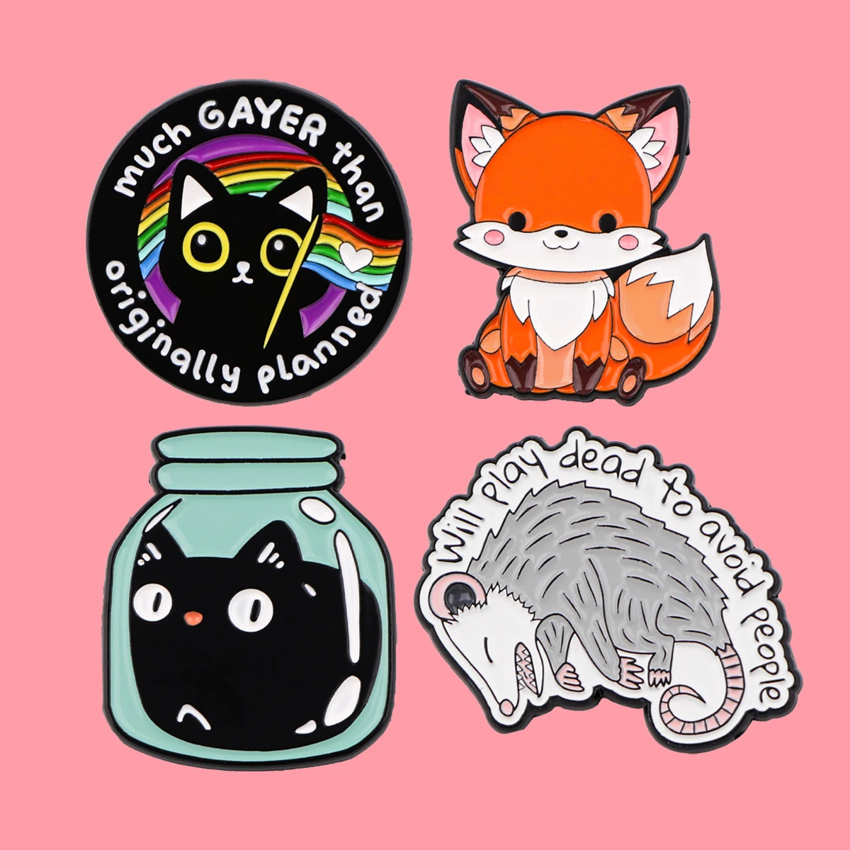 Cute Bottle Black Cats Pins Cartoon Animals Fox Badges Brooches for Clothing Enamel Pin Women's Badges Jewelry Accessories Gifts