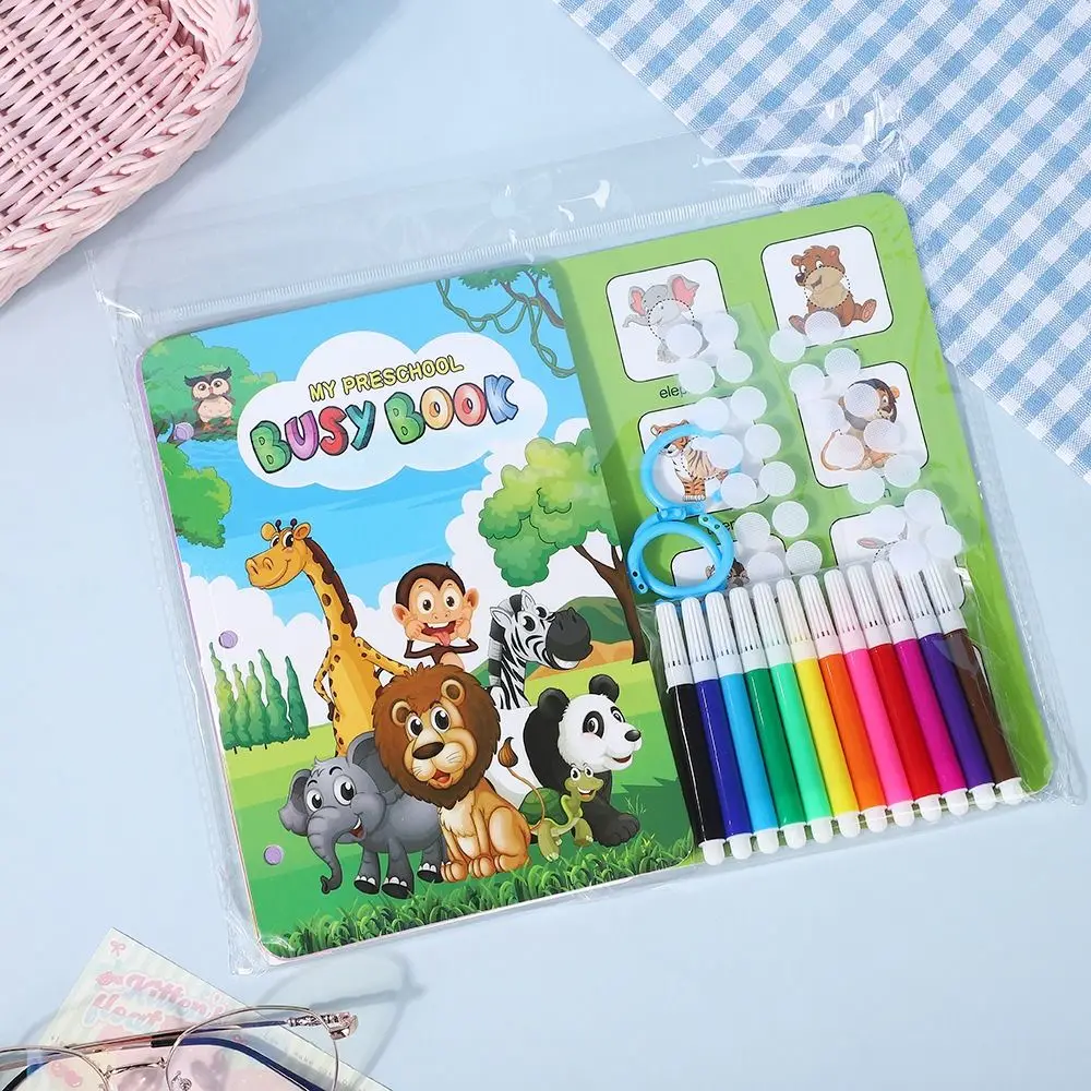 Ensemble de stylos aquarelle 2 en 1, 12 couleurs, animaux, dinosaures, Graffiti, carnet de notes, dessin animé, pour enfants