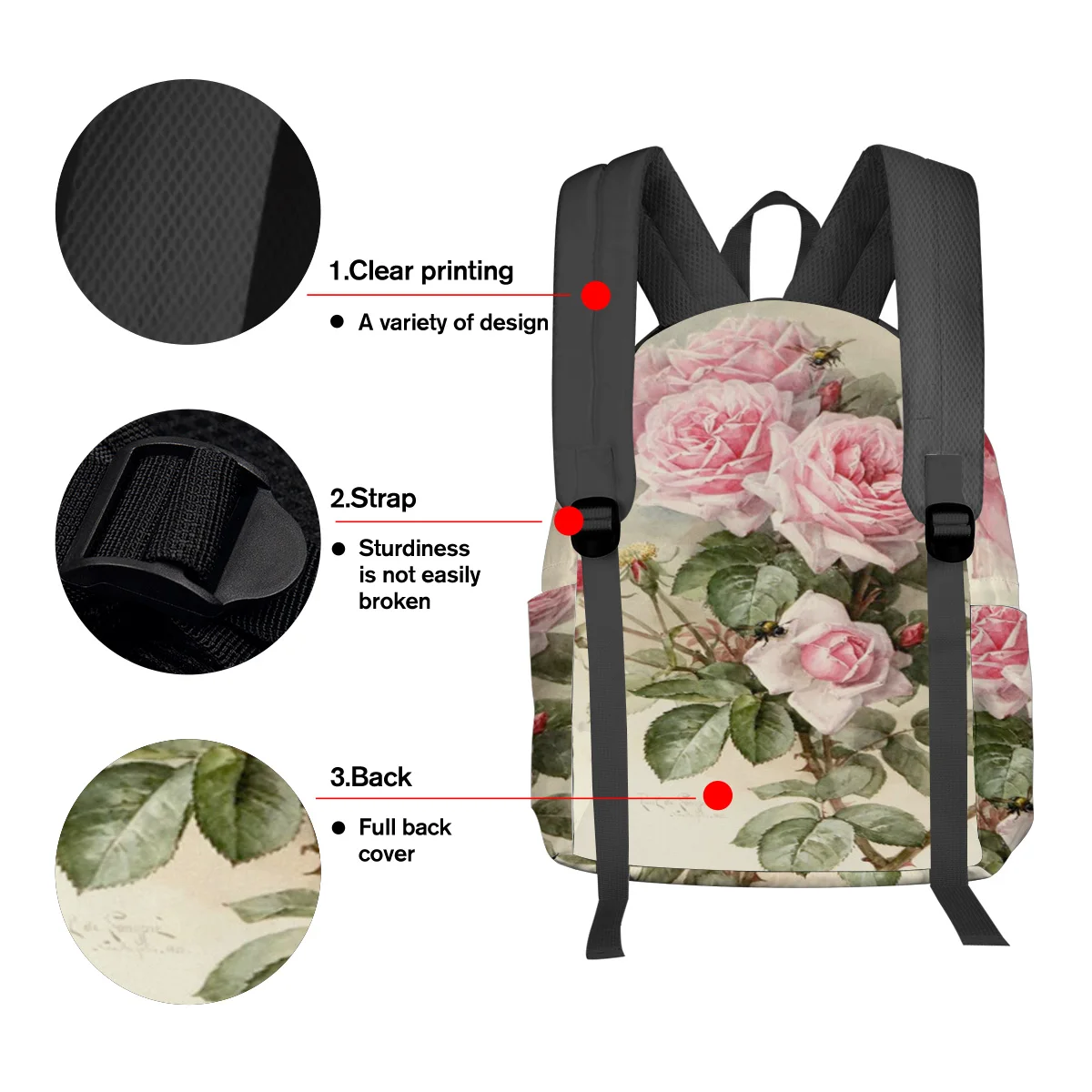 Pink Flower Rose Vintage Feminina Backpacks Teenagers Student School Bags Laptop Custom Backpack Men Women Female Travel Mochila