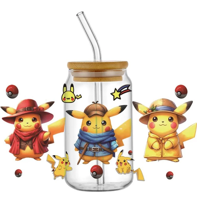 Miniso-3D Pokémon Decal, Adesivo De Transferência Lavável, UV DTF Cup Wrap para 16oz Libbey, DIY Dos Desenhos Animados