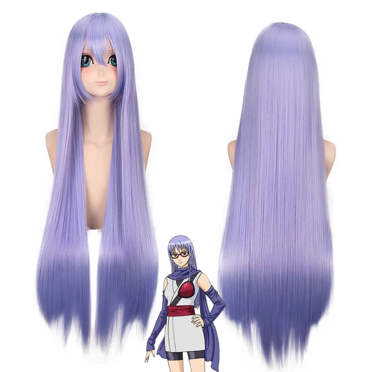 School Festival GINTAMA Cosplay Costume Sarutobi Ayame Long Purple Wig