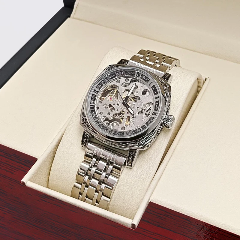 

New High-End Business Luxury Fashion Women's Mechanical Watch, Hollow Design, Automatic Winding, European and American Style, Business Casual, Simple and Stylish, Compact Women's Watch, Trendy, the Best Gift for Her on Valentine's Day