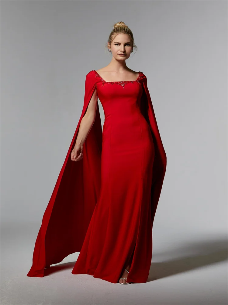 New Arrival Square Neckline Detachable Sleeves Sheath A-Line Mother Of The Bride Dress Elegant Back Zipper Party Gowns For Women