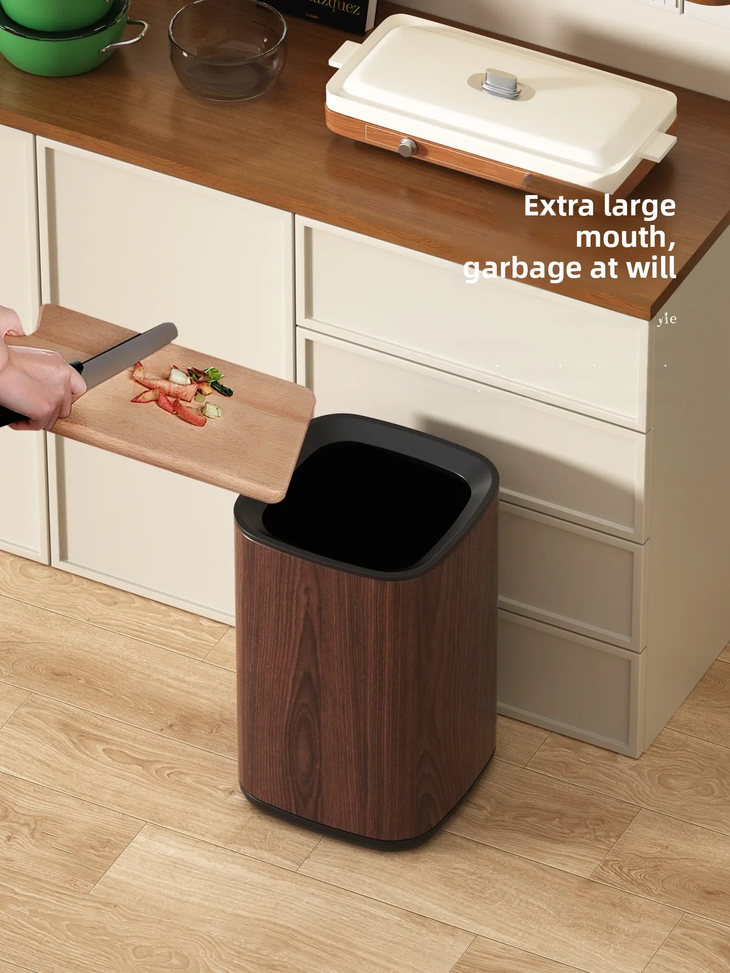 

Large Capaci Walnut ain Pattern Kitchen Tra Can Living Room Vintage Sle Home Use Waste Buet High Aesthetic Value