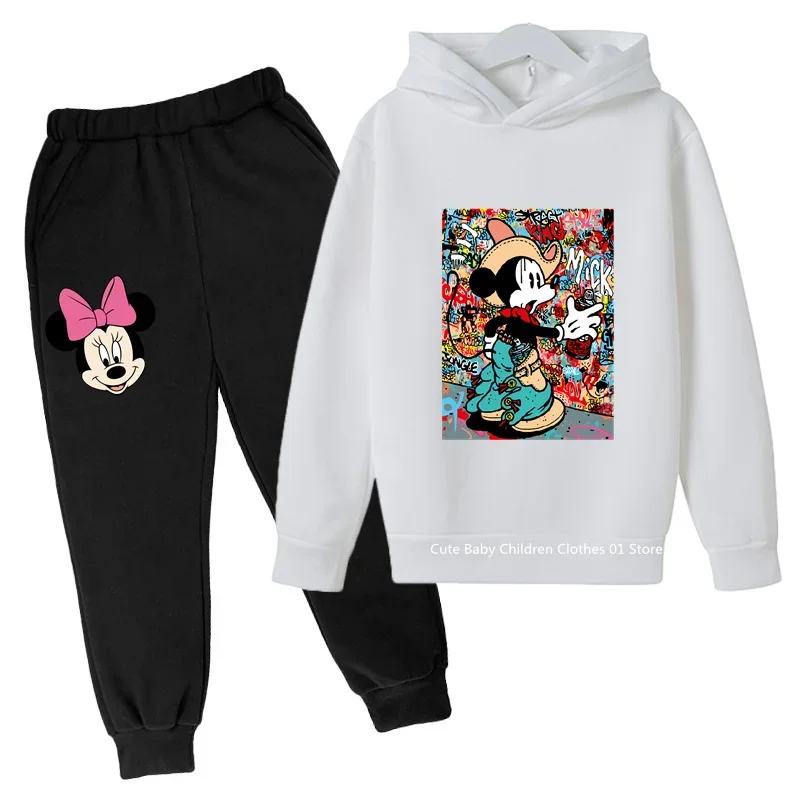 Mickey Mouse Hoodie+Pant Baby Boy Girl Autumn Minnie Mouse Suit Toddler Kid Hoodies Set Boy Clothing Long Sleeve Sweatshirt+Pant