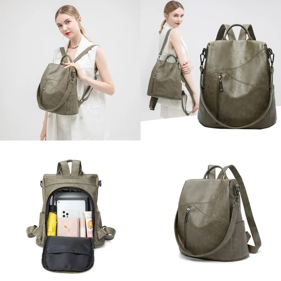 

【New style】Korean backpack women's new 2026 summer all-matching soft leather backpack large-capacity casual anti-theft travel b