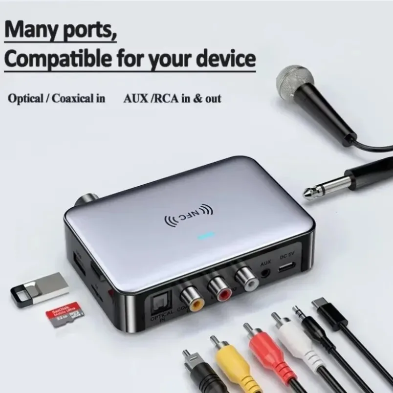 Hot Sale Multi-function Bluetooth 5.1 Audio Adapter AUX RCA USB TF 2 in 1 Receiver Transmitter for TV Speaker Home Audio