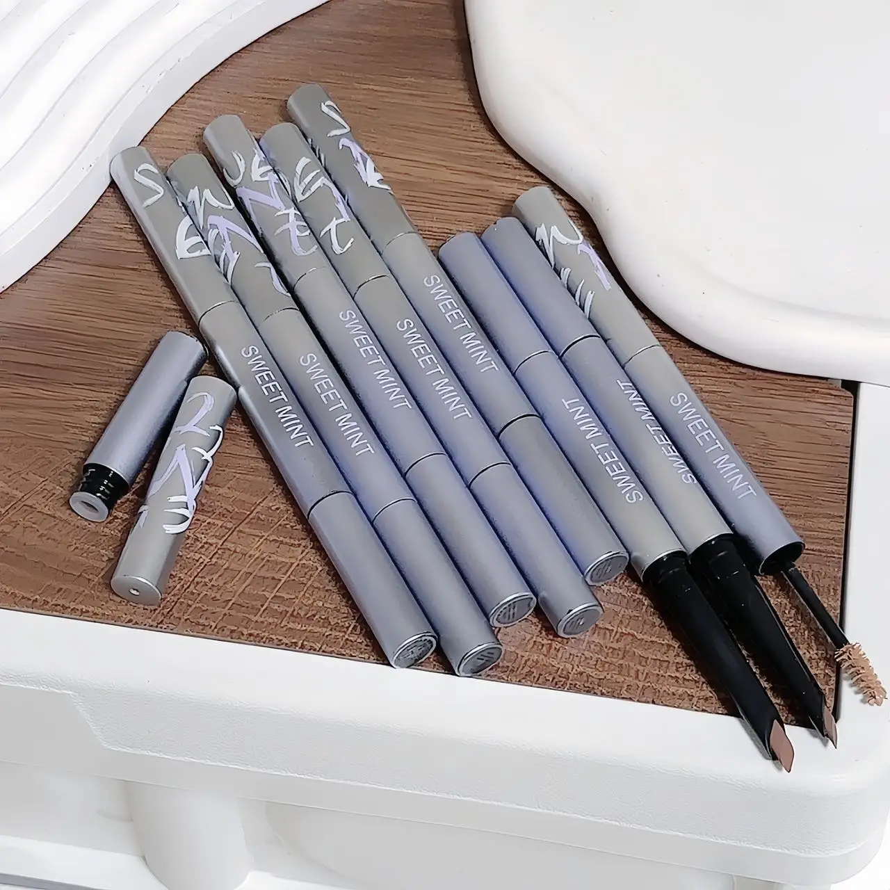 2-in-1 Dual-Ended Eyebrow Pencil & Tinting Mascara, Sweet Mint Natural Smooth,  Waterproof, Long-Lasting, SmudgeProof  Eyemakeup