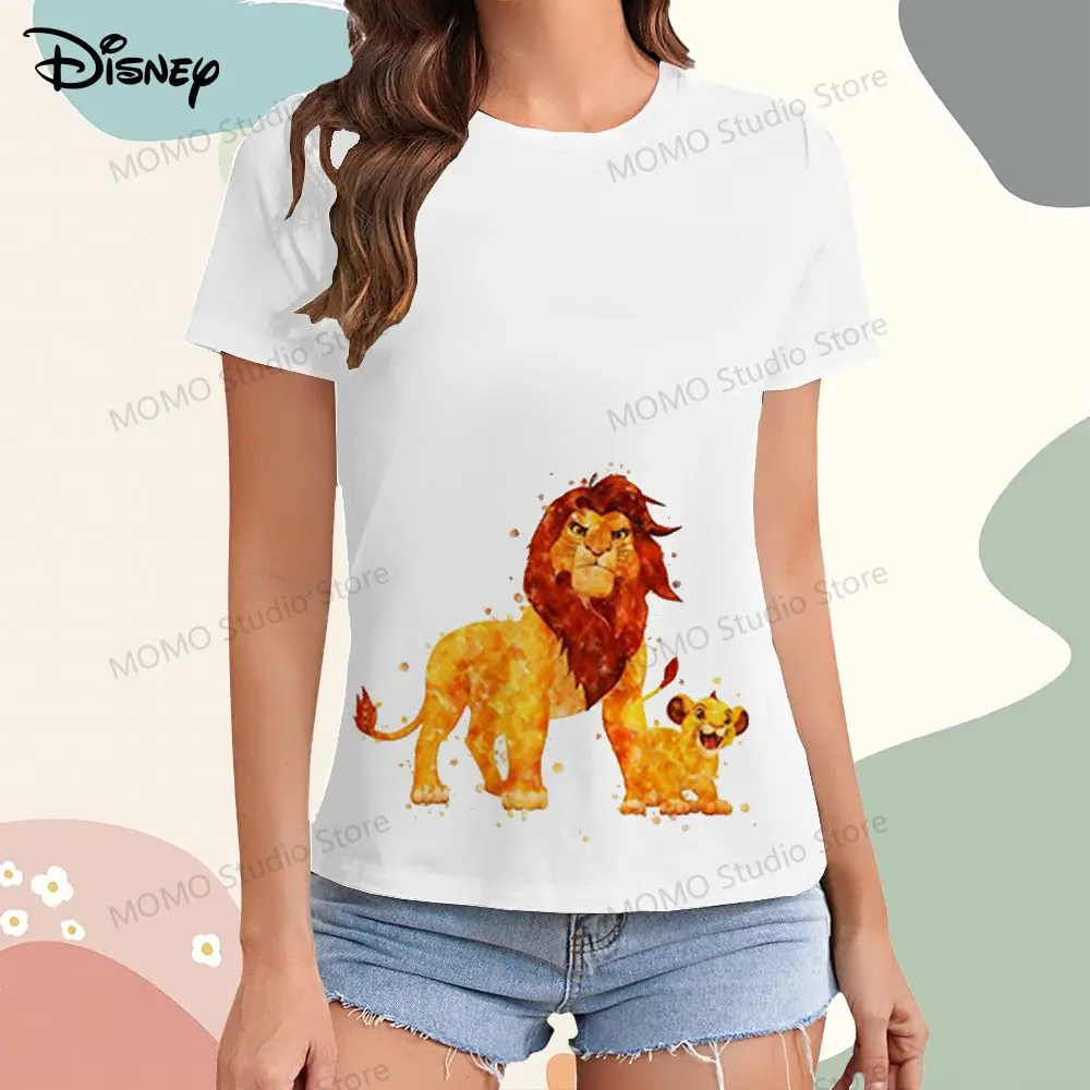 Disney The Lion King Women's T-shirt Simba Y2k New Dress T-shirts 2024 Youthful Woman Clothes O Neck Summer Leisure XS-3XL Tops