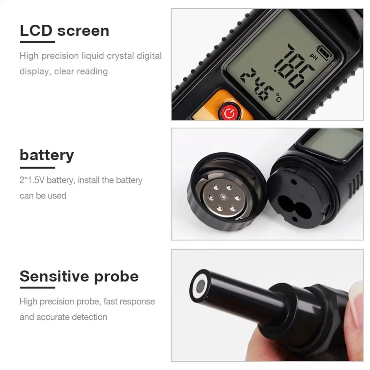 [Y39A]Digital Food PH Meter 0.00-14.00 High Accuracy Flat Probe ATC 0.00-14.00 PH Tester for Fruit Meat Vegetables Dough Milk