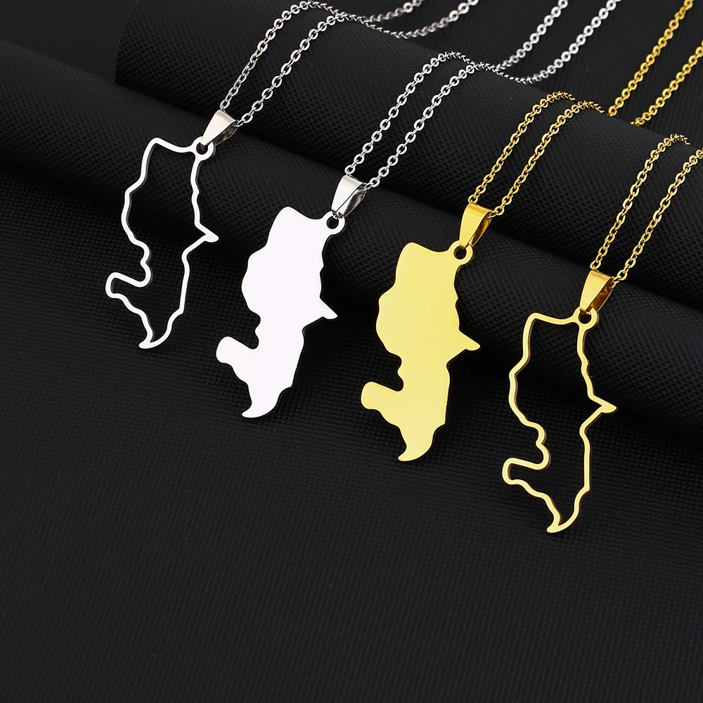 Cross-border foreign trade explosion Stainless steel fashion large male and female couples Martinique map shape necklace