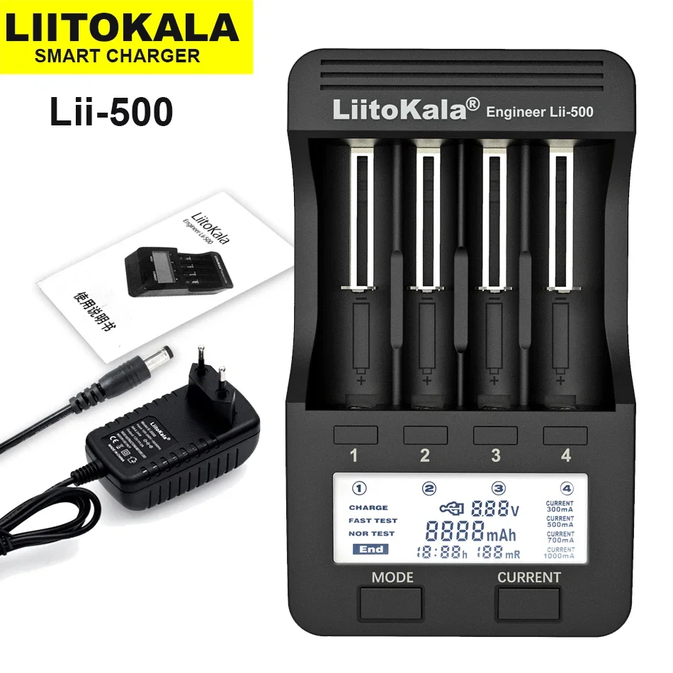 Ładowarka LiitoKala Lii-600 Lii-500 do akumulatorów litowo-jonowych 3,7 V NiMH 1,2 V odpowiednia do 18650 26650 21700 26700 18350 AA AAA