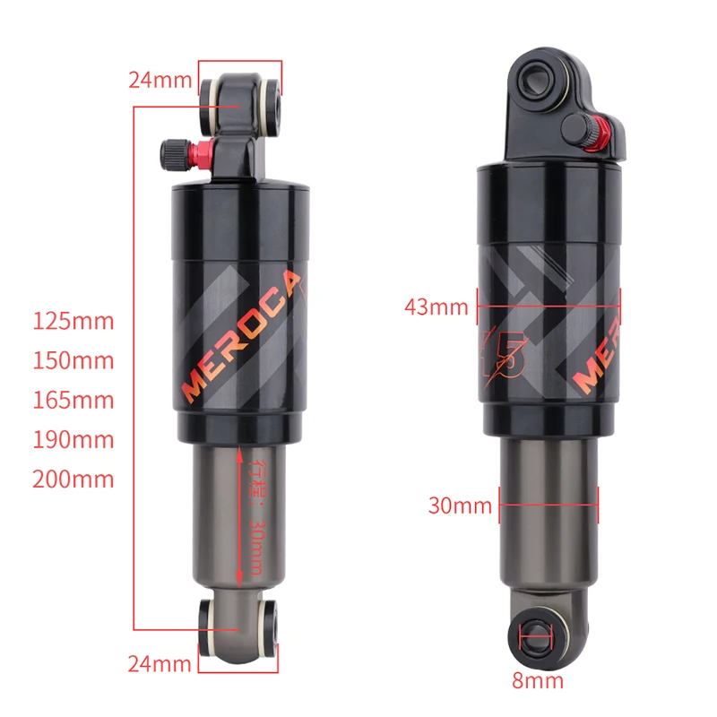 MEROCA Bicycle Air Rear Shock 125mm/150mm/165mm/190mm/200mm Alloy MTB Scooter Folding Bike Shock Absorber Cycling Accessories