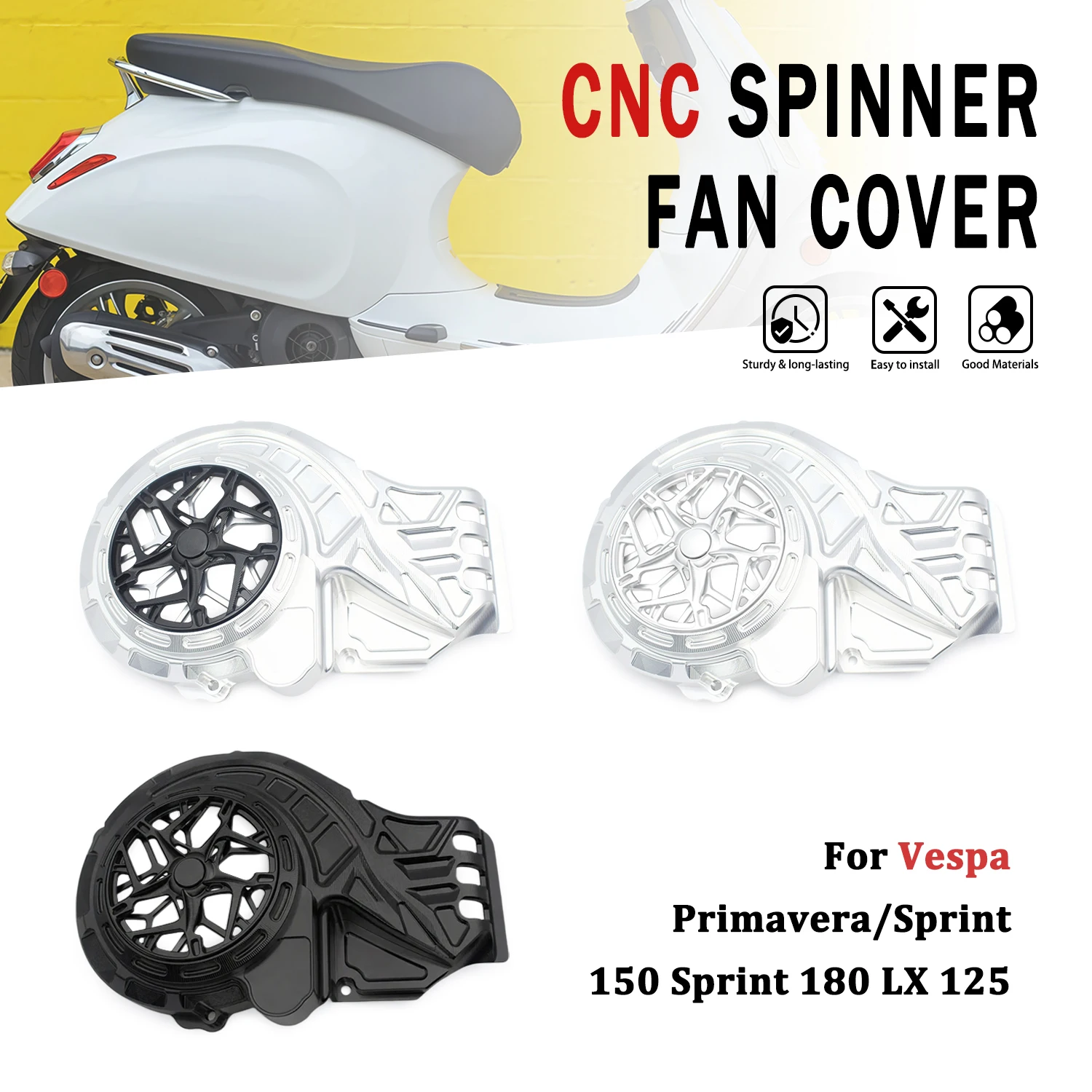 For Vespa Primavera Sprint 150 180 LX125 Modified Engine Side Cooling Fan Cover Scooter Rotating Fan Protector Housing Parts