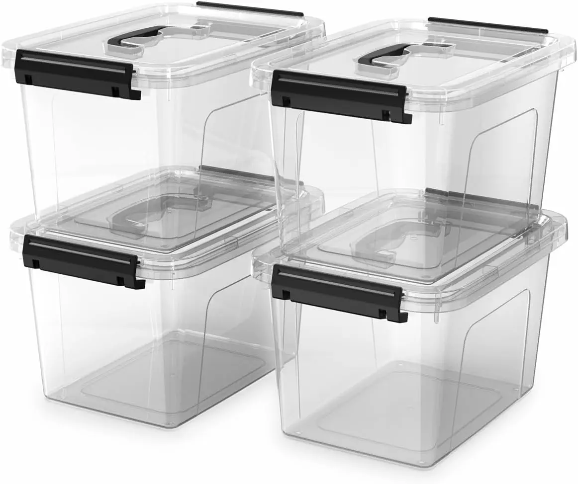 

4 Pack Plastic Storage Bins with Lids and Handle, Clear Plastic Latching Box for Storage, Stackable