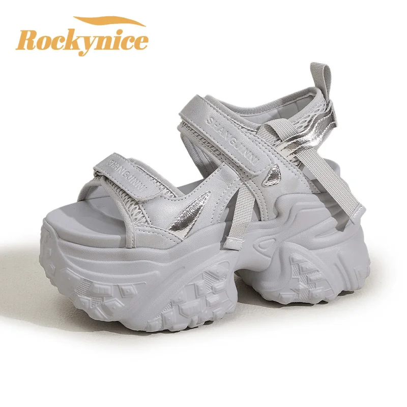 

Сандалии из синтетической микрофибры на каблуке 9 см, женские кроссовки на высокой платформе и танкетке, массивные кроссовки, вулканизированные тапочки с открытым носком, пляжная обувь