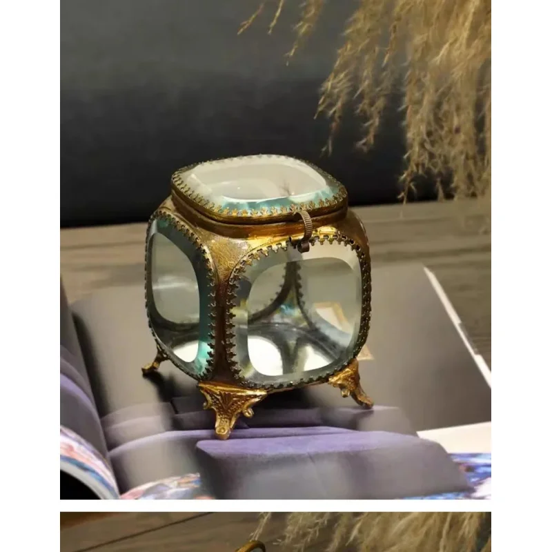 India imported handmade retro copper multi-sided glass jewelry , medieval style storage box home decoration ornament