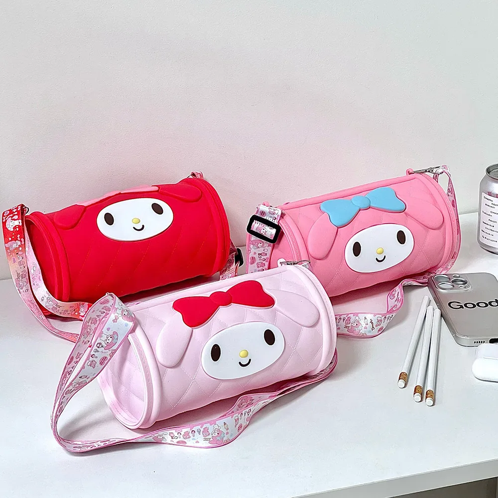 

Mymelody Cylinder Silicone Bag Sanrio Messenger Bag Cute Cartoon Waterproof Pouch Children's Coin Purse Kawaii Fashion Backpacks