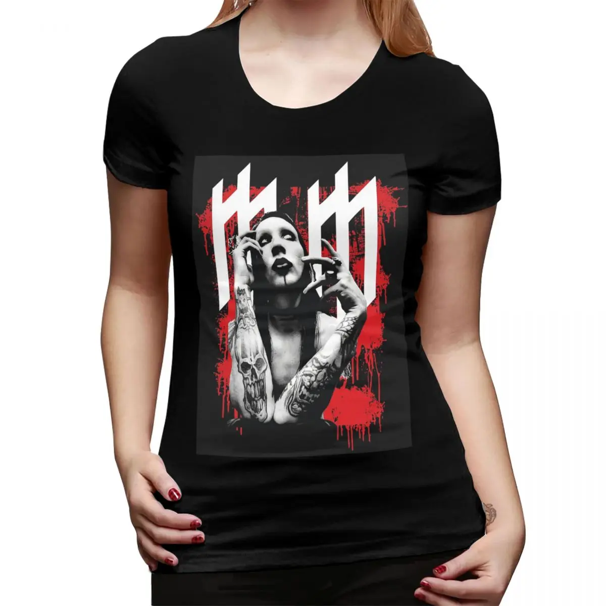 

Marilyn Manson Glitch Fan Gift Music T-Shirt for Women Round Neck Streetwear T Shirts Women's Tees Short Summer Clothes Tops