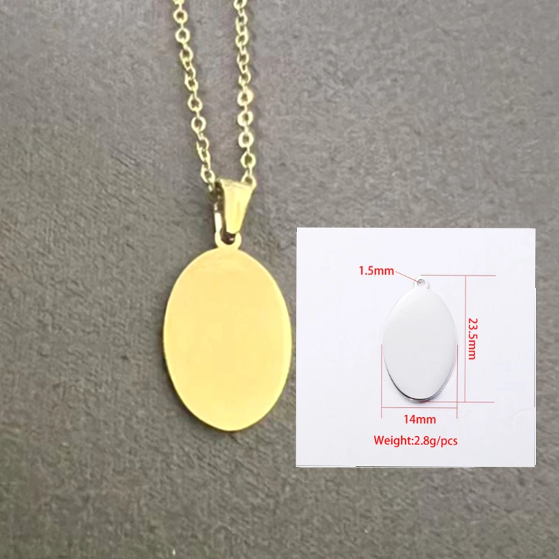 

2025 New 10pcs lot 304 stainless steel Mirror Polish Oval Disc Pendant Necklace Link Chain Charm Necklace For Women Jewelry