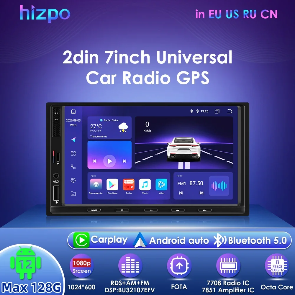 Hizpo 2Din 7-calowy uniwersalny Android Radio samochodowe Odtwarzacz multimedialny Auto CarPlay RDS DSP BT 4G Nawigacja GPS System inteligencji