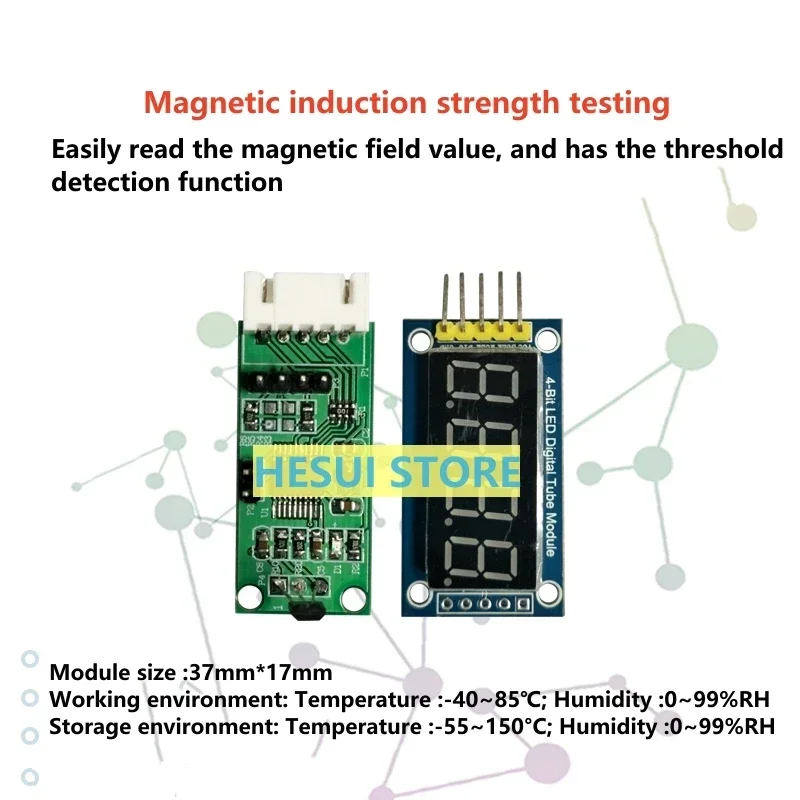 Hall sensor module digital display magnetic field induction intensity detection bare board Modbus and AT protocol
