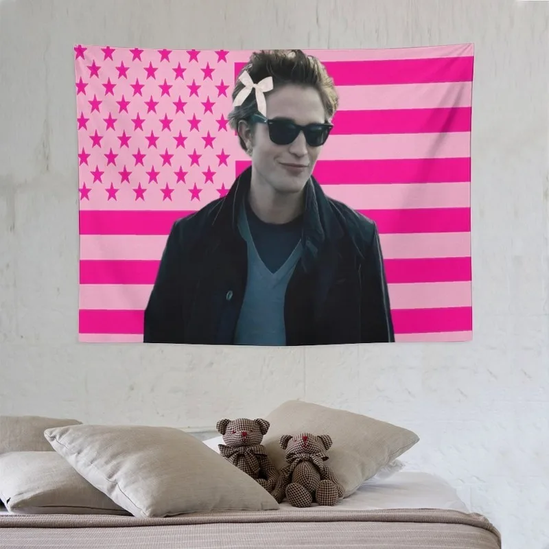 1pc Edward Cullen National Flag Wall Hanging, Pink & White Stripes With Stars, Perfect Decor For Bedroom Living Room Dorm