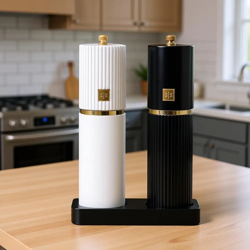 

Набор мельниц для соли и перца с золотыми акцентами - многоразовые деревянные ручные мельницы с регулируемыми керамическими жерновами и деревянной подставкой