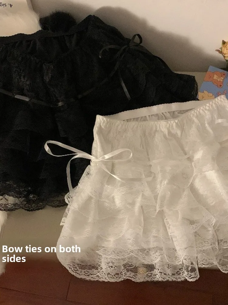 Pure Desire White Lace High Waist Sexy Half Skirt Women's Summer Short Skirt Cake Puffy Umbrella Skirt City Commuting