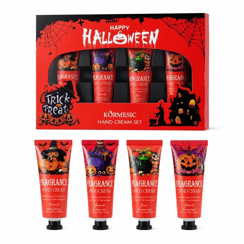 Halloween Fragrance Hand Cream Set 4pcs Mini Hand Lotion Portable Scented Hand Care Kit Holiday Gift Box For Daily Hand Care