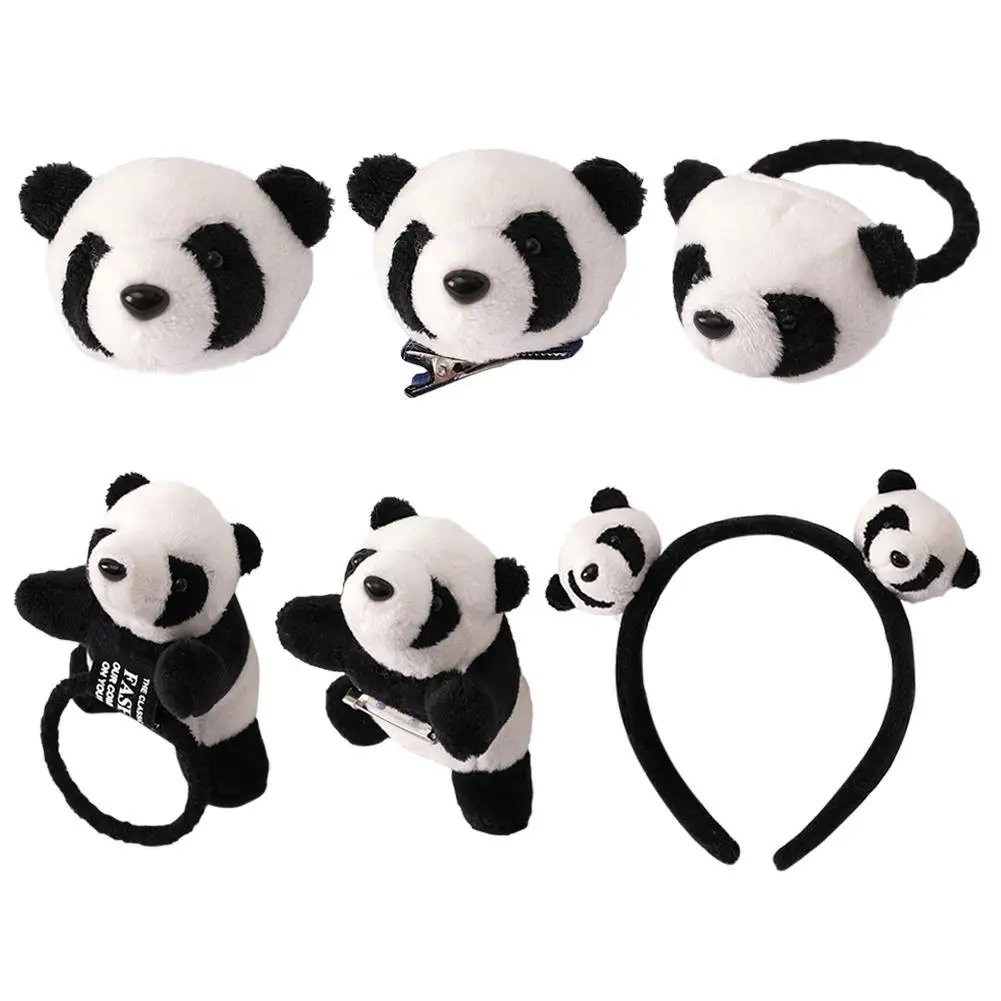 3D Panda Serie Plush Panda Headband Hair lovely Doll Bear Clips Brooch for Girls Boys Couple Coats Decor Accessories