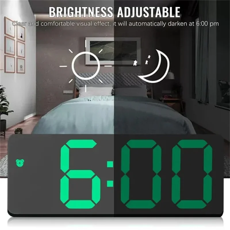 LED Mirror Table Clock Digital Alarm Snooze Function 3 Brightness Adjustable Desktop Electronic Table clock Bedroom Office Clock