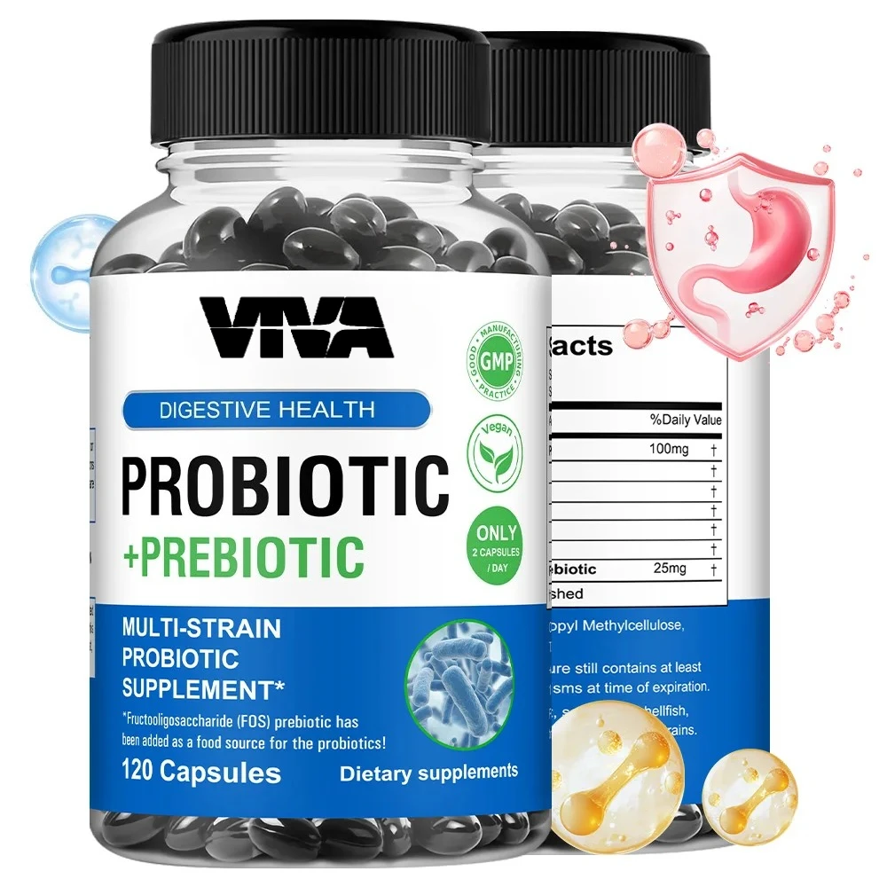 

Пребиотики + пробиотики для женщин и мужчин, мульти-натяжной пробиотик, помогает оптимизировать пищеварение, нет газа и кровирования, 120 капсул