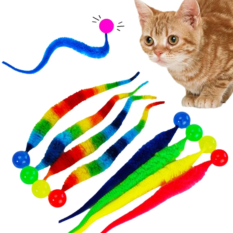 3Pcs/Set Pet Toy Caterpillar Elastic Ball Cat Toy Rainbow Worm Bouncing Ball Indoor Cat Caterpillar Elastic Interactive Toy