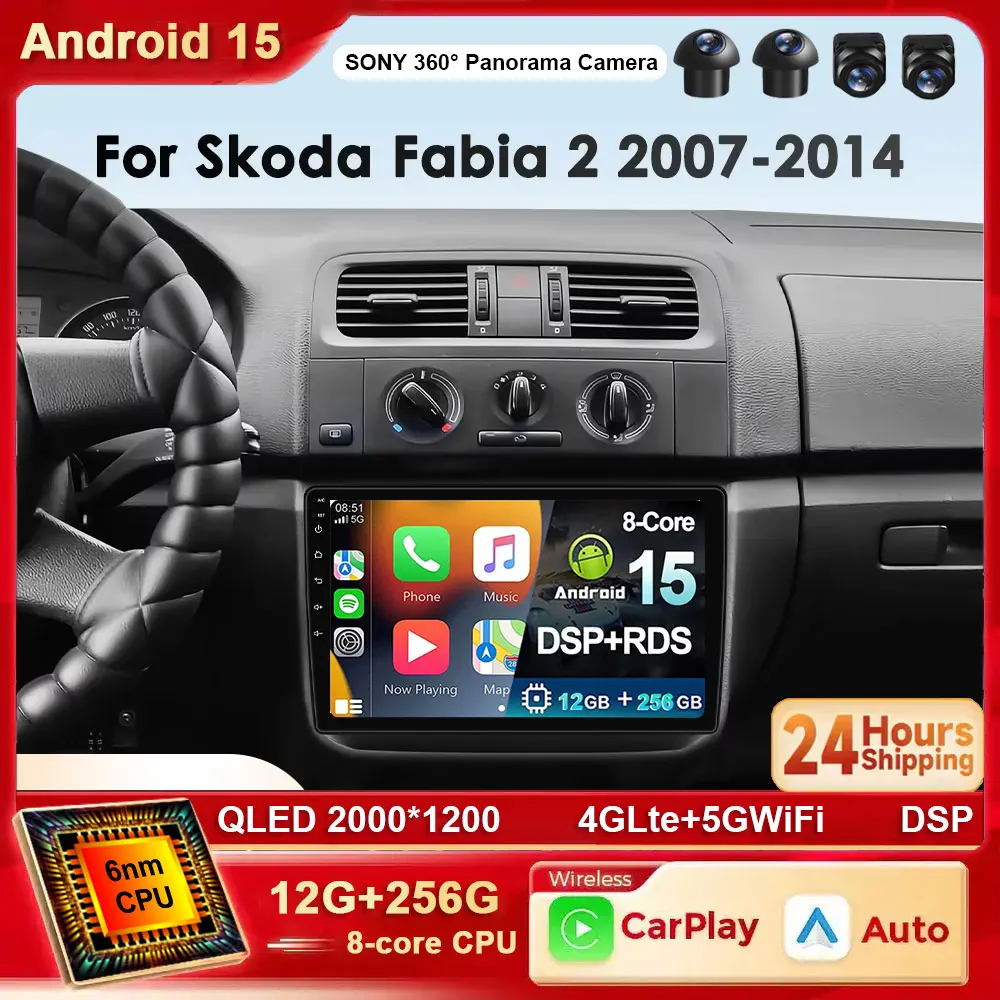 Android 15 Autoradio-Navigationssystem Multimedia-Player für Skoda Fabia 2 2007 2008 2009 2010 2011 -2014 4G WIFI Carplay Auto-Stereoanlage