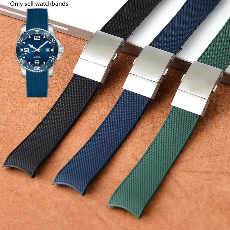 عالية الجودة سيليكون فلوروس المطاط حزام الساعات 21 مللي متر ل لونجين هيدروكونكويست L3 الفتح الرياضة الغوص ساعة الأشرطة