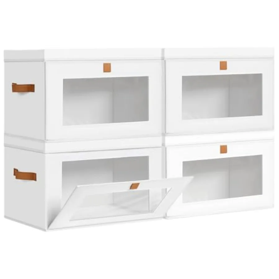 

Storage Bins with Lids - 4 Pack Large Fabric Closet Organizer with Window and Handles, Collapsible Decorative Storage Boxes for