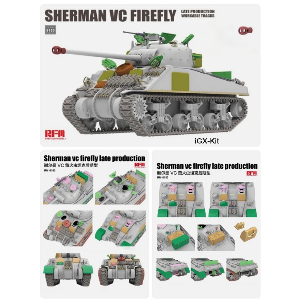Rye Field 5153 1:35 Scale Sherman VC Firefly Late w/Workable Track Links Tank  Vehicle Plastic Assembly Model Building Kit